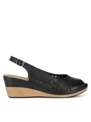 Lasocki Sandały EST-LIWIA-03 Czarny. Czarne sandały damskie Lasocki, bez wzorów, ze skóry, bez obcasa, na koturnie, bez zapięcia. Za 159.99 zł.