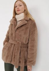 Brązowa Kurtka Borphine. Brązowe kurtki damskie Born2be, l, bez wzorów, z futra, bez kaptura. Za 169.99 zł.