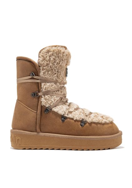 Buty śniegowce dziecięce D.Franklin ocieplane. Brązowe śniegowce dziewczęce D.Franklin, z materiału, eleganckie, bez zapięcia. Za 199.00 zł.