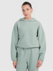 4F Bluza dresowa z waflowej dzianiny damska - turkusowa L. Niebieskie bluzy sportowe damskie 4f, l, bez wzorów, z dresówki, bez kaptura. Za 179.99 zł.