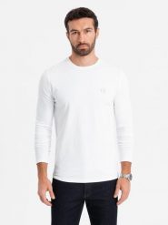 Męski longsleeve SLIM FIT z elastanem i printem biały V2 OM-LSBC-0124 XL. Białe bluzki z długim rękawem męskie Ombre, m, bez wzorów, z elastanu, bez kołnierzyka. Za 226.92 zł.