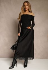 Czarna Wiskozowa Spódnica Satynowa z Koronką Fedore. Czarne spódniczki dla dziewczynek Renee, bez wzorów, z koronki, maxi. Za 119.99 zł.