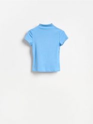 T-shirt ze stójką - niebieski. Niebieskie t-shirty damskie Reserved, l, bez wzorów, z dzianiny, bez kołnierzyka. Za 49.99 zł.