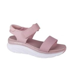 Sandały SKECHERS DLUX WALKER NEW BLOCK Rose. Czerwone sandały damskie Skechers, bez wzorów, z tkaniny, bez obcasa, bez zapięcia. Za 255.99 zł.