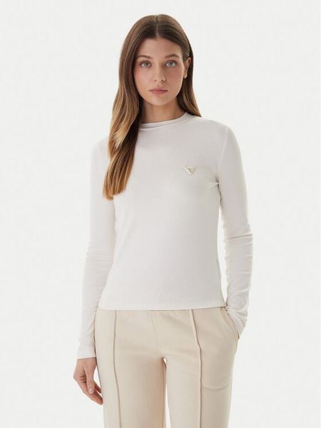Guess Bluzka V6RI00 KD741 Écru Slim Fit. Białe bluzki damskie Guess, xl, z aplikacjami, bez kołnierzyka, bez ramiączek. Za 194.99 zł.