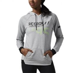 Bluza sportowa damska Reebok AJ7423. Szare bluzy sportowe damskie Reebok, l, bez wzorów, z tkaniny, z kapturem, do biegania. Za 238.00 zł.