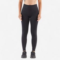 Legginsy do biegania damskie Kiprun Run 500 Comfort. Czarne legginsy damskie KIPRUN, l, bez wzorów, z elastanu, z podwyższonym stanem, do biegania. Za 99.99 zł.