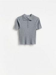 Sweter z krótkimi rękawami - szary. Szare swetry damskie Reserved, l, bez wzorów, z bawełny, bez kołnierzyka, bez ramiączek, krótkie, bez kaptura. Za 99.99 zł.
