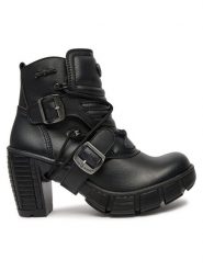 NEW ROCK Trzewiki M-TRCASCO004-V2 Czarny. Czarne botki damskie NEW ROCK, ze skóry, rockowe, bez obcasa, na słupku, bez zapięcia. Za 879.99 zł.