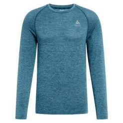Koszulka z długim rękawem do biegania męska Odlo ESSENTIAL SEAMLESS. Niebieskie koszulki sportowe męskie Odlo, m, bez wzorów, z poliesteru, bez kołnierzyka, bez ramiączek, do biegania. W wyprzedaży za 200.60 zł.
