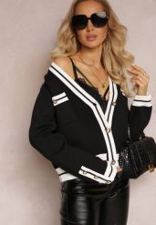 Czarny Kardigan Zapinany z Wiskozy Iriama. Czarne kardigany damskie Renee, bez wzorów, z tkaniny, bez kołnierzyka, bez ramiączek, bez kaptura. Za 129.99 zł.