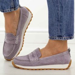 Fioletowe skórzane mokasyny damskie Sergio Leone sp009. Fioletowe mokasyny damskie Sergio Leone, z jeansu, casualowe. Za 199.00 zł.