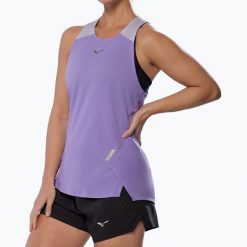 Koszulka do biegania damska Mizuno Tech Light Tank. Fioletowe koszulki sportowe damskie Mizuno, l, bez wzorów, z materiału, bez kołnierzyka, bez ramiączek, do biegania. Za 159.99 zł.