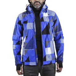 Kurtka softshell z nadrukiem Peak Mountain Cover. Niebieskie kurtki snowboardowe męskie Peak Mountain, m, bez wzorów, z elastanu, długie, bez kaptura, narciarskie. Za 316.50 zł.