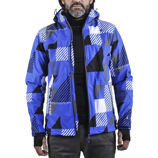 Kurtka softshell z nadrukiem Peak Mountain Cover. Niebieskie kurtki męskie Peak Mountain, m, bez wzorów, z elastanu, długie, bez kaptura, narciarskie. Za 322.00 zł.