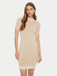 Guess Sukienka dzianinowa W3YK39 Z37K0 Beżowy Regular Fit. Brązowe sukienki damskie Guess, s, z aplikacjami, z dzianiny, bez kołnierzyka, bez ramiączek. Za 349.99 zł.