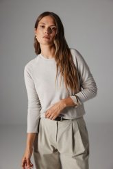 BLUZKA LOTOS PIASKOWY MELANŻ XS - Flawless. Bluzki damskie Flawless, uniwersalny, bez wzorów, z dzianiny, klasyczne, bez kołnierzyka, bez ramiączek. Za 267.00 zł.