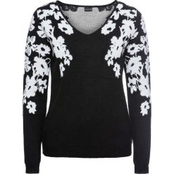 Sweter bonprix czarno-biały z nadrukiem. Białe swetry damskie bonprix, z żakardem, z dekoltem w serek. Za 79.99 zł.