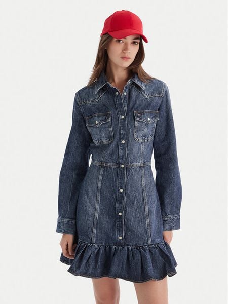 Tommy Jeans Sukienka jeansowa Western DW0DW21635 Niebieski Regular Fit. Niebieskie sukienki damskie Tommy Jeans, l, bez wzorów, z bawełny, bez kołnierzyka, bez ramiączek. Za 399.99 zł.
