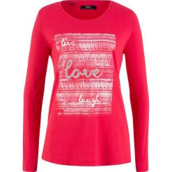Shirt z przędzy mieszankowej, długi rękaw bonprix czerwień granatu z nadrukiem. Bluzki damskie bonprix. Za 34.99 zł.