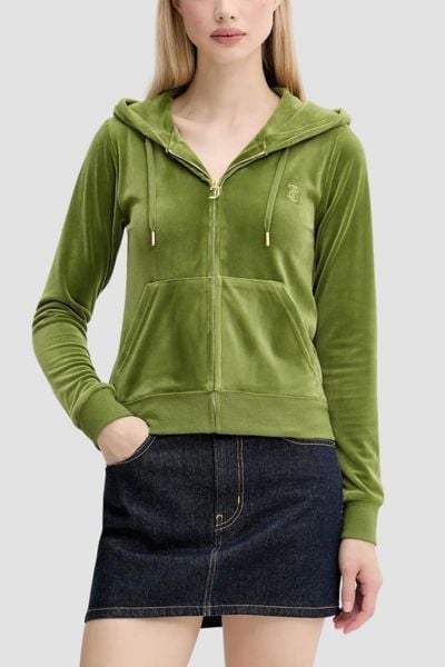 JUICY COUTURE Oliwkowa bluza damska Robertson Hoodie, Rozmiar L. Zielone bluzy damskie Juicy Couture, l, bez wzorów, z materiału, z kapturem. W wyprzedaży za 370.99 zł.