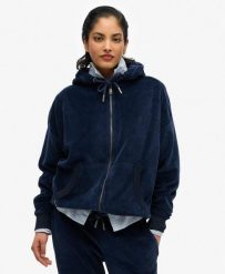 Kurtka z kapturem z aksamitu. Niebieskie kurtki damskie Superdry., bez wzorów, z bawełny, z kapturem. Za 393.15 zł.