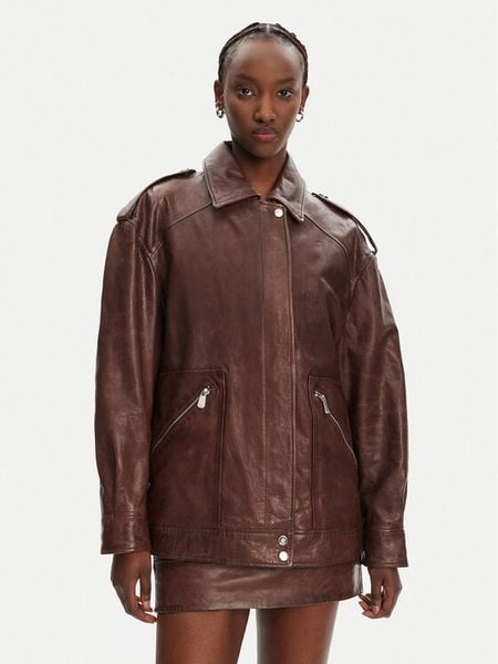 PINKO Kurtka skórzana Fever 105012 A2I1 Brązowy Regular Fit. Brązowe kurtki damskie Pinko, m, bez wzorów, ze skóry, bez kaptura. Za 1,569.00 zł.