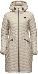 Damski płaszcz pętelkowy Jemina beżowy. Brązowe płaszcze damskie ÀLG, xs, bez wzorów, z materiału, eleganckie, długie, z kapturem. Za 229.79 zł.