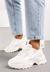 Białe Sznurowane Sneakersy na Grubej Podeszwie z Przeszyciami Vleni. Białe obuwie sportowe damskie Born2be, bez wzorów. Za 119.99 zł.