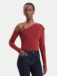 Guess Bluzka W6BP22 K6257 Bordowy Slim Fit. Czerwone bluzki damskie Guess, s, z aplikacjami, z syntetyku, bez kołnierzyka, bez ramiączek. Za 294.99 zł.
