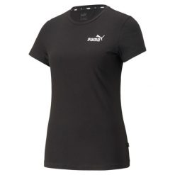 Koszulka fitens damska Puma ESS+ Embroidery Tee. Czarne koszulki sportowe damskie Puma, s, bez wzorów, bez kołnierzyka, bez ramiączek, na fitness i siłownię. W wyprzedaży za 101.65 zł.
