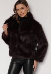 Bordowa Kurtka Futerko z Ozdobnym Kołnierzem Devrenna. Czerwone kurtki damskie Born2be, na zimę, m, bez wzorów, z futra, bez kaptura. Za 229.99 zł.