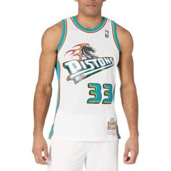 Koszulka męska do koszykówki Mitchell & Ness Detroit Pistons NBA 98 Grant Hill. Białe koszulki sportowe męskie Mitchell & Ness, l, bez wzorów, z jersey, bez kołnierzyka, bez ramiączek, do koszykówki. Za 559.00 zł.