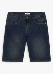 Długie bermudy jeansowe z elastyczną wstawką w pasie, relaxed fit. Niebieskie jeansy męskie bonprix, eleganckie. Za 112.99 zł.
