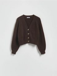 Kardigan z ozdobnymi guzikami - brązowy. Brązowe kardigany damskie Reserved, l, bez wzorów, z dzianiny. Za 139.99 zł.