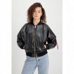 DAMSKA KURTKA BOMBERKA Alpha Industries MA-1 OS Metallic Wmn 128001MF-03 L. Czarne kurtki damskie Alpha Industries, l, bez wzorów, z dresówki, bez kaptura, do biegania. Za 799.00 zł.