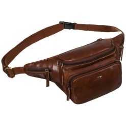 Klasyczna skórzana nerka męska na biodra w brązowym kolorze Peterson PTN BP001-TUM. Brązowe saszetki męskie Peterson, ze skóry, eleganckie. Za 169.99 zł.