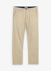 Chinosy ze stretchem o kroju regular fit, prosta nogawka. Niebieskie eleganckie spodnie męskie bonprix, m, bez wzorów, z bawełny. Za 114.99 zł.