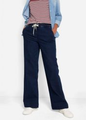 Jeansy wide leg, mid waist, z wygodnym pasem. Niebieskie jeansy damskie bonprix. Za 122.99 zł.