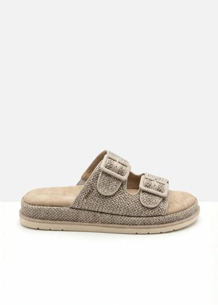 Klapki Tom Tailor na platformie o wyglądzie szydełkowanym. Brązowe klapki damskie bonprix, bez wzorów, eleganckie, bez obcasa, na platformie. Za 239.99 zł.