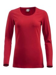 Clique Damska bluzka Carolina L/S z elastycznego single jersey – red. Czerwone bluzki damskie CLIQUE, l, bez wzorów, z bawełny, bez kołnierzyka, bez ramiączek. Za 136.03 zł.