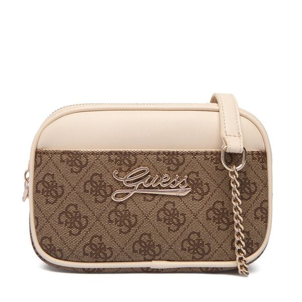 Torebka Guess. Brązowe listonoszki damskie Guess, z aplikacjami, bez dodatków. Za 289.99 zł.