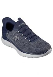 Tenisówki Skechers Model Summits - Key Pace Slip-ins Kolor Niebieski. Niebieskie trampki męskie Skechers, bez wzorów, z materiału, sportowe, przed kostkę, bez zapięcia. Za 299.99 zł.