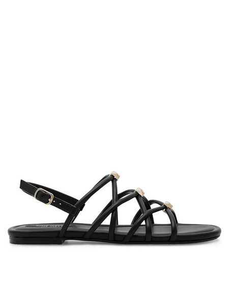 Nine West Sandały 123AL1737 Czarny. Czarne sandały damskie Nine West, bez wzorów, ze skóry, bez obcasa, na płaskiej podeszwie, bez zapięcia. Za 119.99 zł.