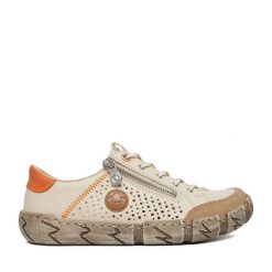 Półbuty Rieker. Brązowe półbuty damskie Rieker, bez wzorów, bez obcasa, na płaskiej podeszwie, bez zapięcia. Za 369.99 zł.