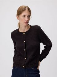 Kardigan z ozdobnymi guzikami - brązowy. Brązowe kardigany damskie Reserved, l, bez wzorów, z bawełny. W wyprzedaży za 59.99 zł.