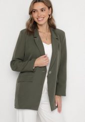 Ciemnozielona Jednorzędowa Marynarka o Pudełkowym Kroju Selluria. Zielone żakiety damskie Born2be, bez wzorów, z jeansu, eleganckie. Za 109.99 zł.