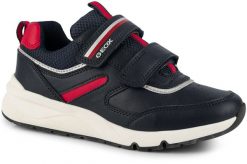 Buty dziecięce sportowe sneakersy dla chłopca na rzep ekoskóra GEOX ROONER. Czerwone trampki i tenisówki chłopięce Geox, bez wzorów, z materiału, sportowe, bez zapięcia. Za 145.00 zł.