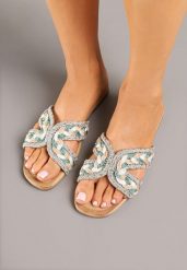 Zielono-Beżowe Klapki z Plecionką w Stylu Boho Felmirella. Zielone klapki damskie Born2be, bez wzorów, z jeansu, boho, bez obcasa, na płaskiej podeszwie. Za 69.99 zł.