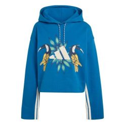 Bluza damska adidas x Farm Rio. Niebieskie bluzy damskie Adidas, s, bez wzorów, z bawełny, z kapturem, na fitness i siłownię. Za 255.50 zł.
